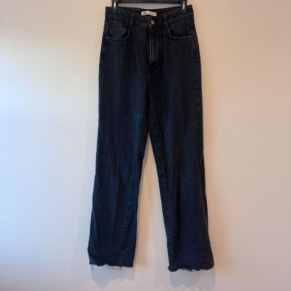 ZARA Washed Black High Rise Straight Leg Denim Jeans EUR 38 / US 6